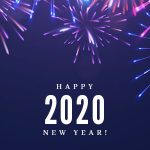 Fireworks with text Happy New Year 2020 on a dark blue background